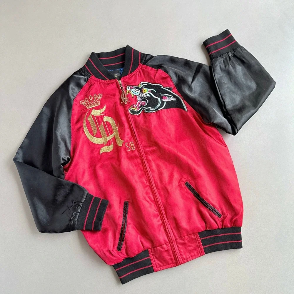 Christian Audigier Kids Y2K Panther Satin Bomber Jacket Boys 5/6 (Fits Like 8)
